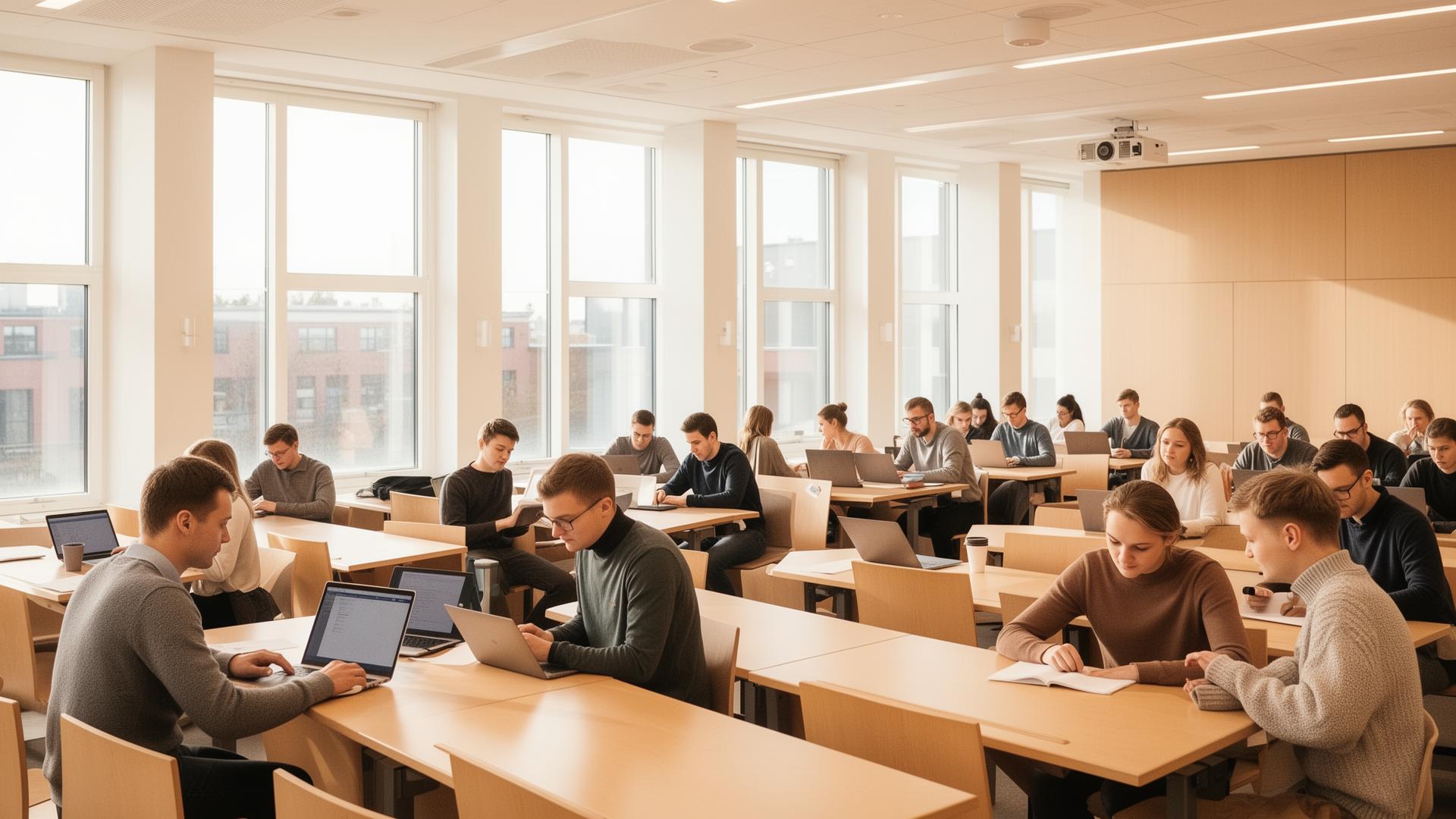 Kauppatieteiden opiskelijoita luentosalissa